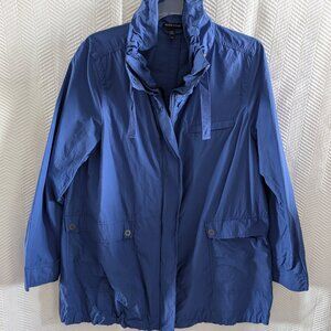 Eileen Fisher Royal Blue Rain Jacket High Collar Nylon Windbreaker Medium